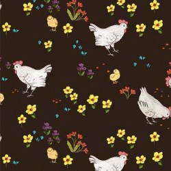 Farm Days Chicken Farm Chocolate Fabric