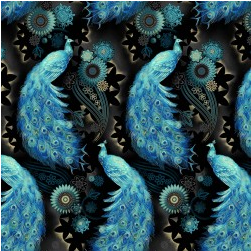 Magnificent Peacock Peacock Dance Blue Yardage