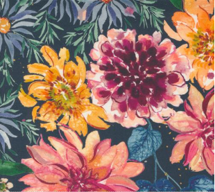 Floribunda Retro Harvest Large Floral Fall Sunflowers Midnight Fabric