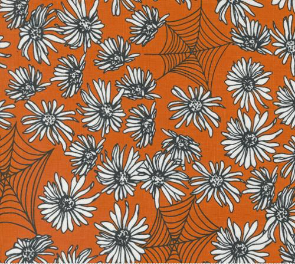 Noir Florals Spider Webs Pumpkin Fabric