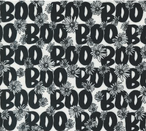 Noir Boo Text and Words Flower Ghost Fabric