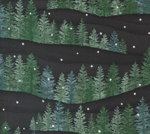 Woodland Winter Nature Trees Charcoal Black Fabric