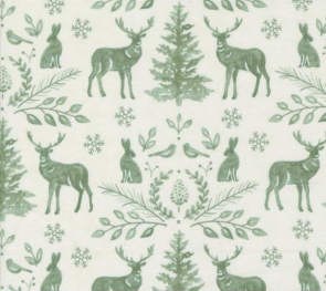 Woodland Winter Damask Animals Snowy White Fabric