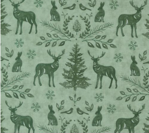 Woodland Winter Damask Animals Eucalyptus Fabric