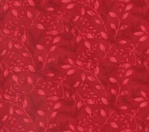 Woodland Winter Pine Leaves Cardinal Red Fabric