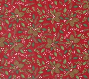 Woodland Winter Pinecones Foliage Cardinal Red Fabric