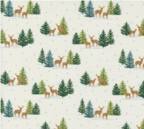 Woodland Winter Tiny Tree Deer Snowy White Fabric