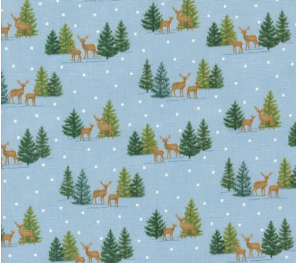 Woodland Winter Tiny Tree Deer Sky Blue Fabric