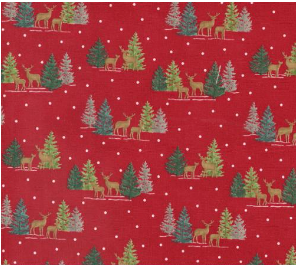 Woodland Winter Tiny Tree Deer Cardinal Red Fabric