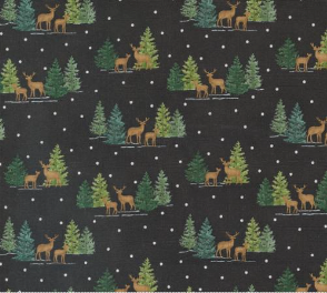 Woodland Winter Tiny Tree Deer Charcoal Black Fabric