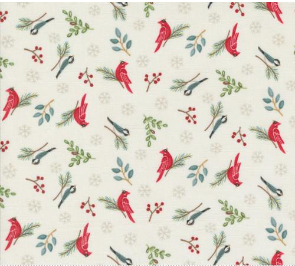 Woodland Winter Birds Snowflakes Snowy White Fabric