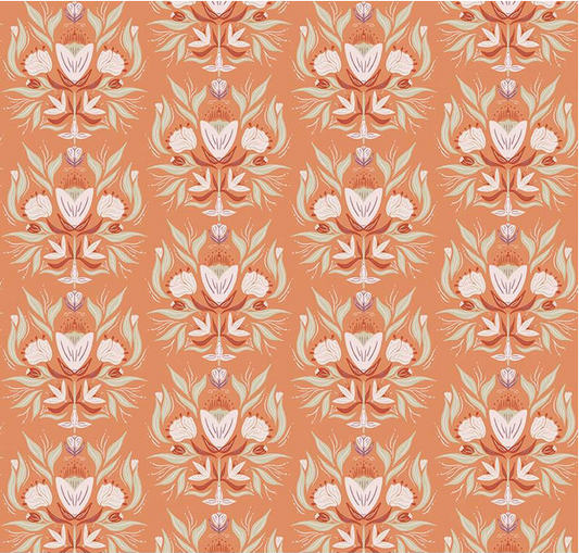 Garden Dreams Floral Damask Terracotta Yardage