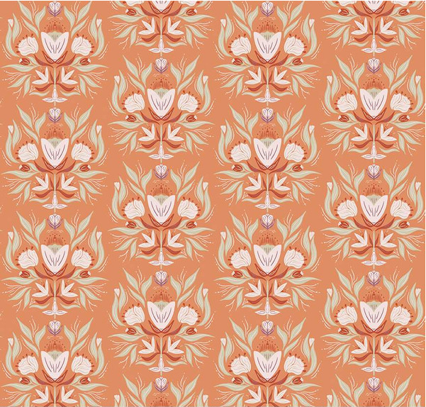 Garden Dreams Floral Damask Terracotta Yardage