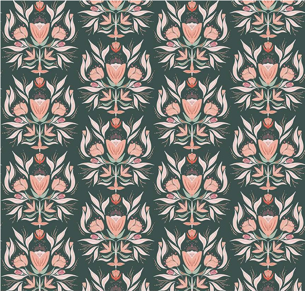 Garden Dreams Floral Damask Evergreen Yardage