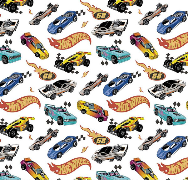 Hot Wheels Made to Race Car Race White Fabric