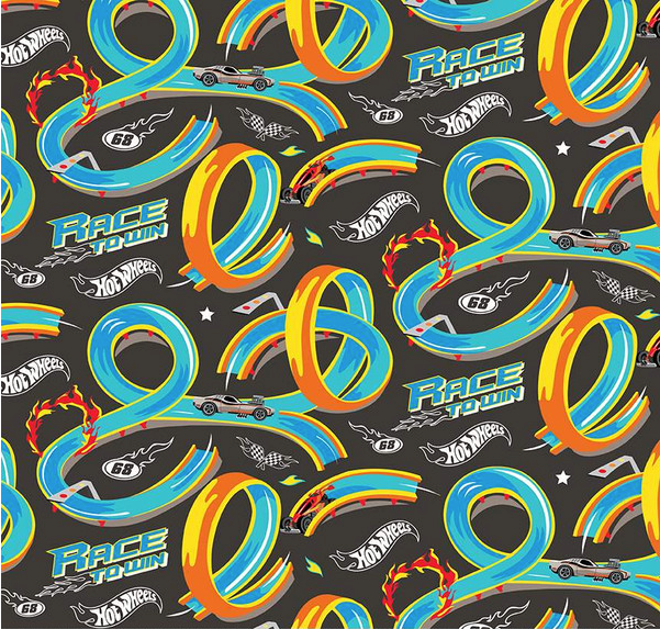 Hot Wheels Made to Race Track Charcoal Fabric