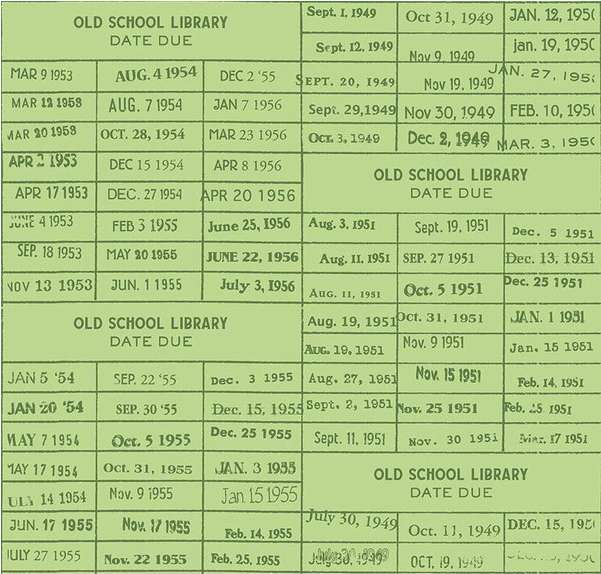 Old School Library Card Green Fabric