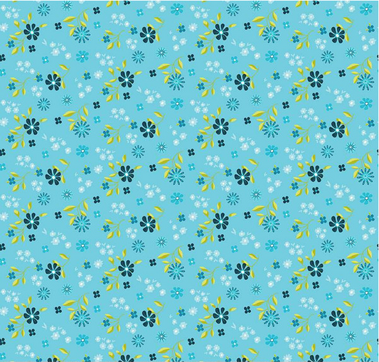 Here Comes the Sun Flower Toss Sky Fabric