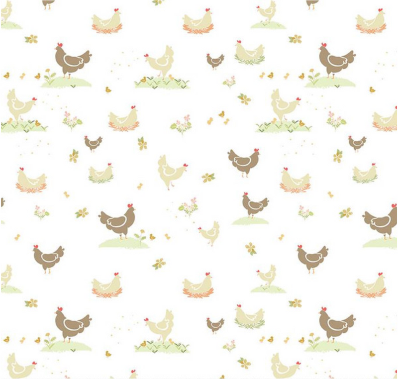 Clover Farm Chickens White Fabric