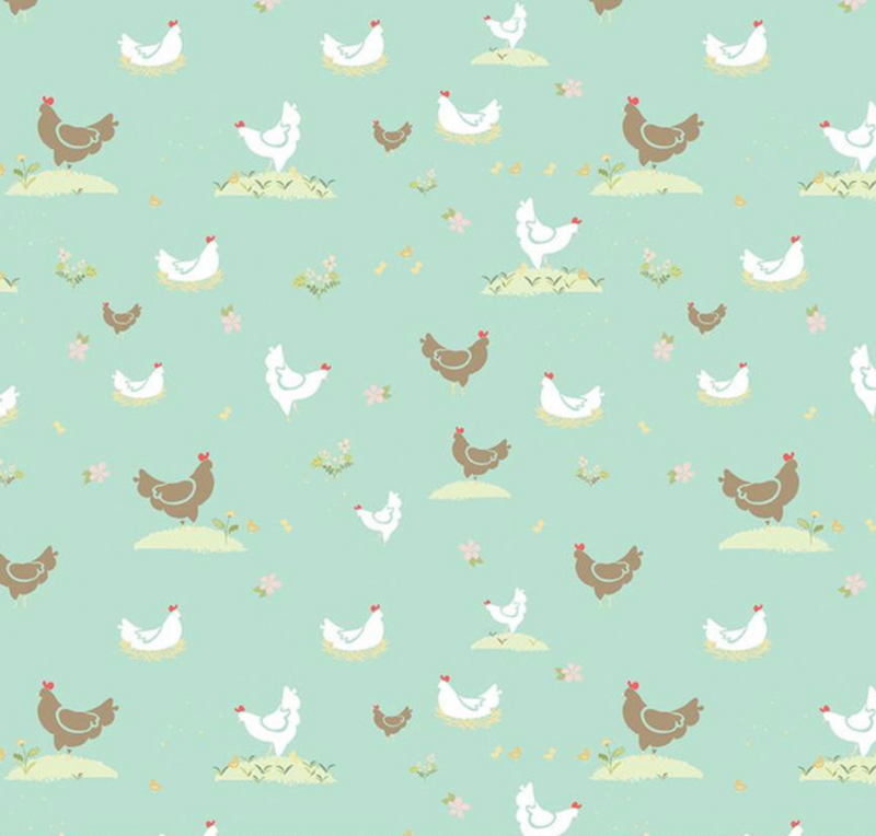 Clover Farm Chickens Mint Fabric