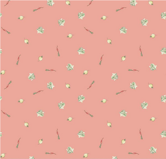 The Tale of Peter Rabbit Veggies Coral Fabric