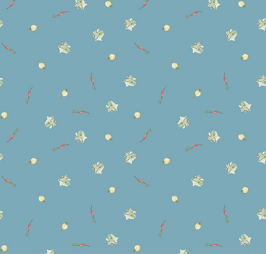 The Tale of Peter Rabbit Veggies Blue Fabric