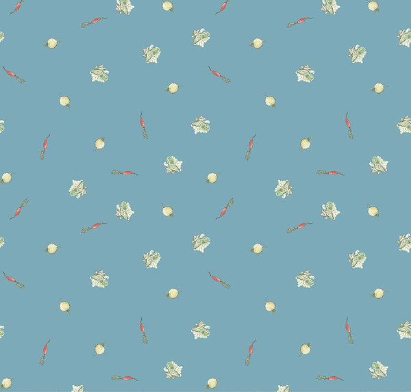 The Tale of Peter Rabbit Veggies Blue Fabric