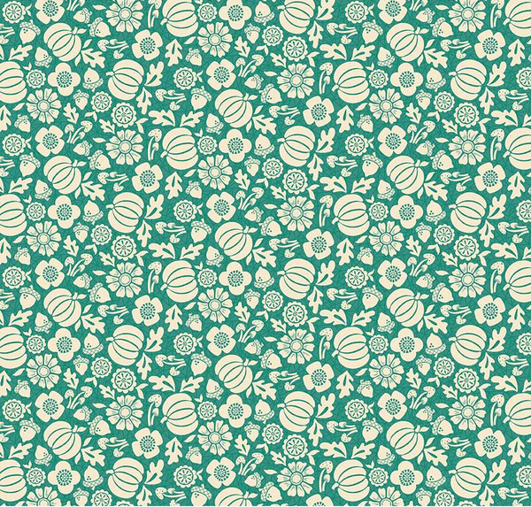 Autumn Afternoon Pumpkins Teal Fabric