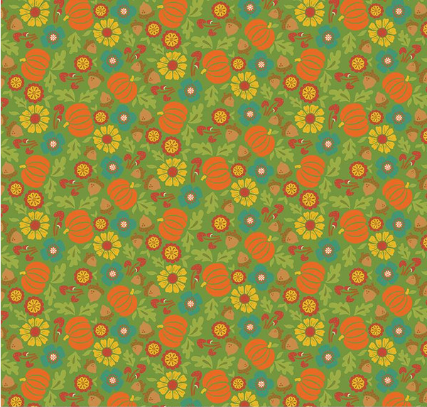 Autumn Afternoon Pumpkins Green Fabric