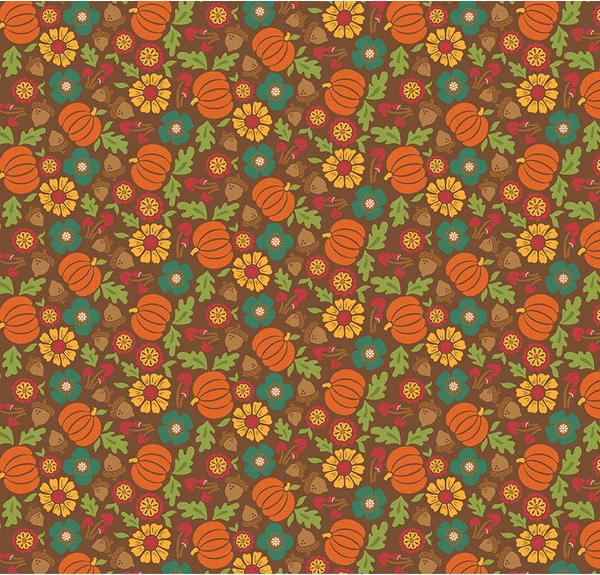 Autumn Afternoon Pumpkins Brown Fabric