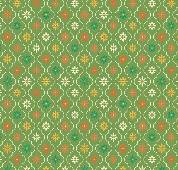 Autumn Afternoon Moroccan Tile Green Fabric