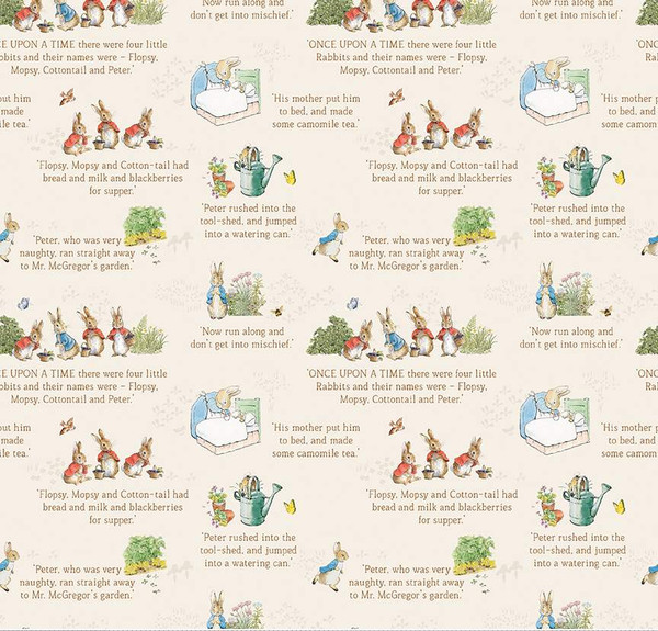 The Tale of Peter Rabbit Text Cream Fabric