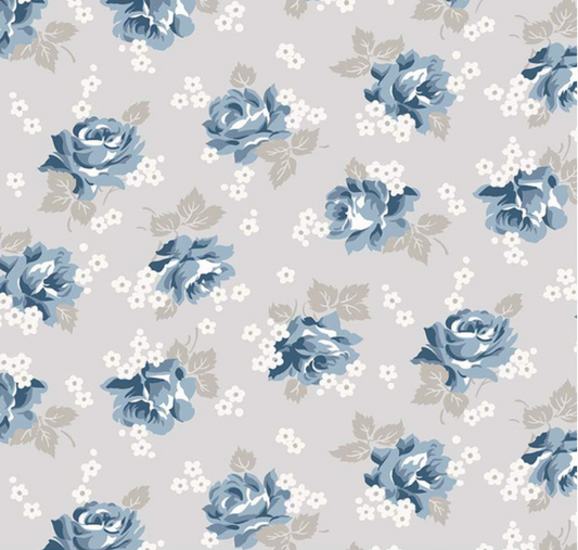 Serenity Blues Roses Taupe Yardage