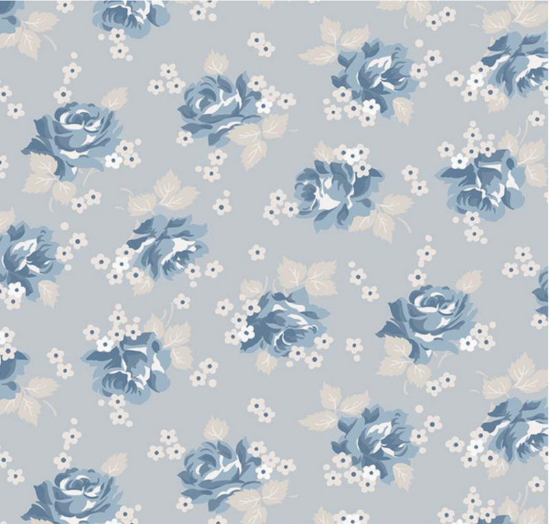 Serenity Blues Roses Gray Yardage