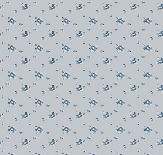 Serenity Blues Delicate Roses Gray Yardage