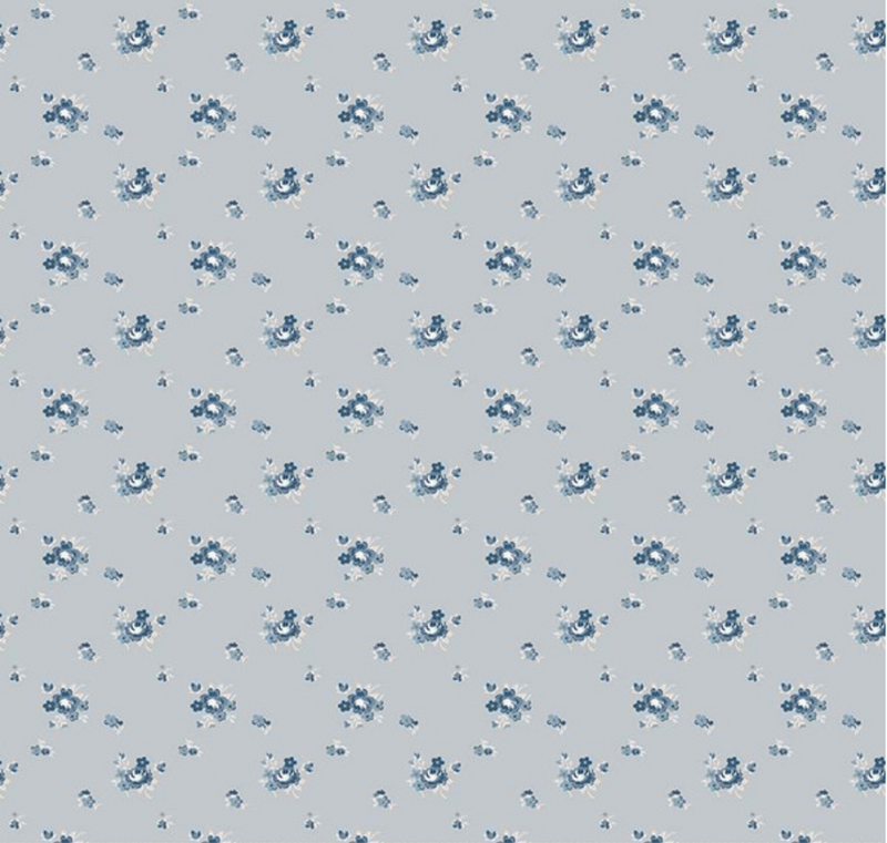 Serenity Blues Delicate Roses Gray Yardage