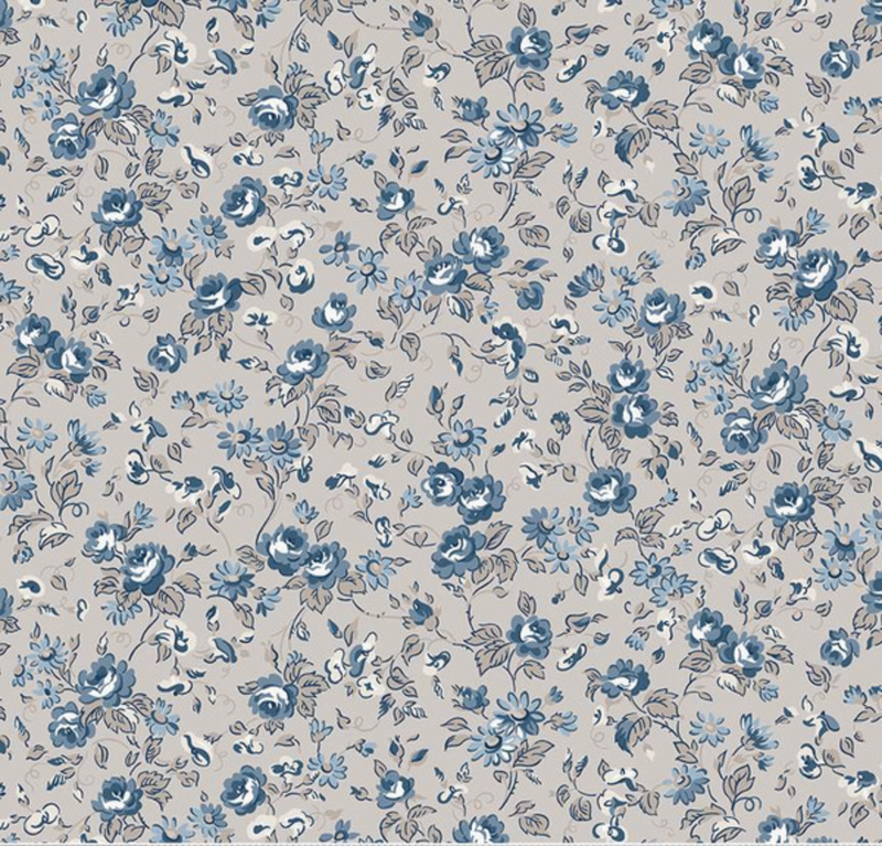 Serenity Blues Flower Toss Taupe Yardage