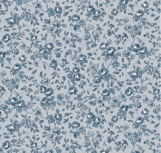 Serenity Blues Flower Toss Grey Yardage