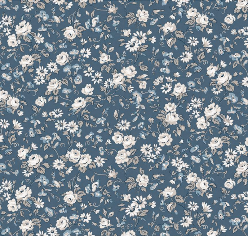 Serenity Blues Flower Toss Denim Yardage