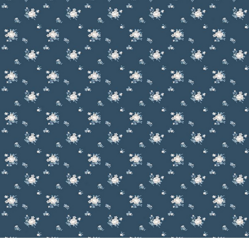 Serenity Blues Delicate Roses Navy Yardage