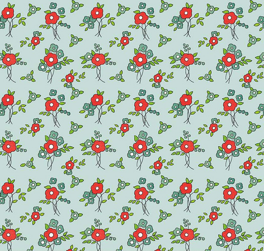 Take Heart Floral Aqua Yardage