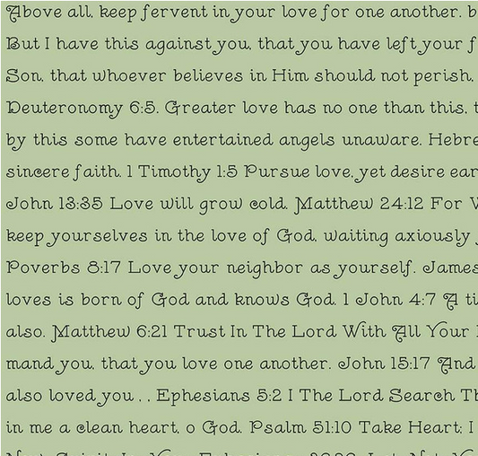 Take Heart Love Scripture Green Yardage