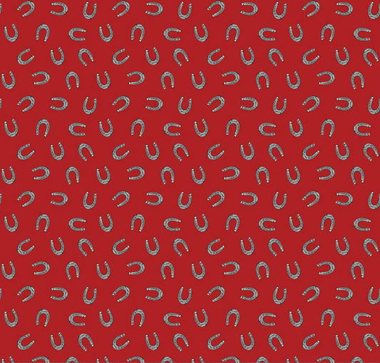 Cowboys Horseshoes Barn Red Yardage