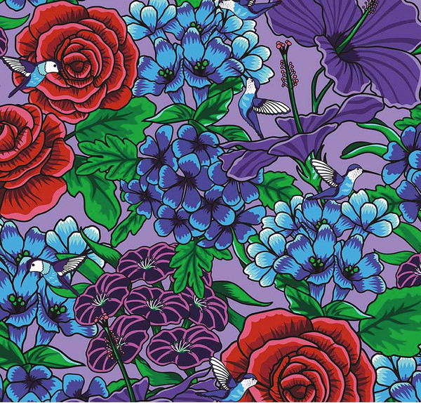 Botanic Blast Roses Purple Yardage