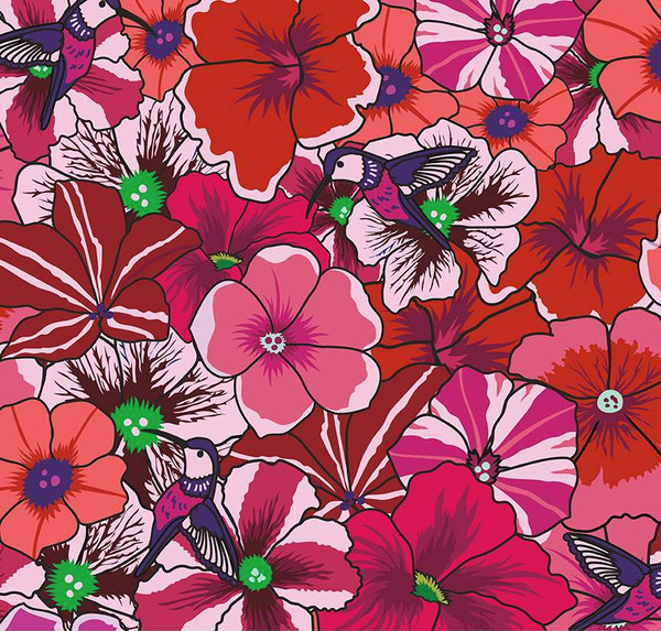 Botanic Blast Pansies Red Yardage