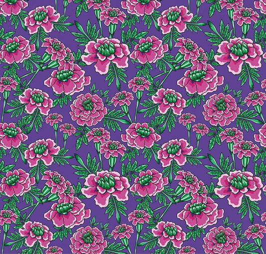 Botanic Blast Small Carnations Amethyst Yardage