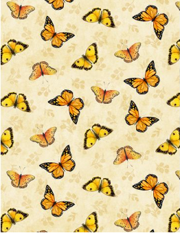 Sunflower Splendor Butterfly Toss Cream Yardage