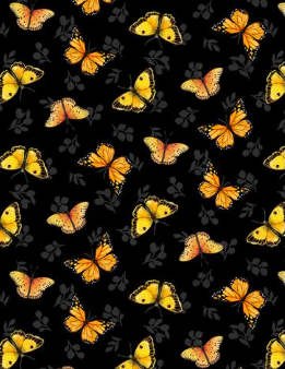 Sunflower Splendor Butterfly Toss Black Yardage