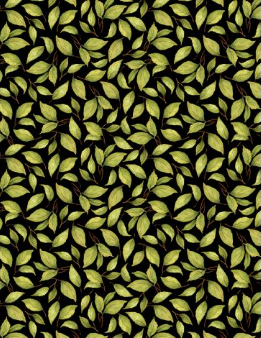 Sunflower Splendor Leaf Toss Black Yardage