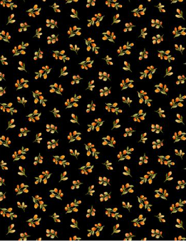 Sunflower Splendor Floral Bud Toss Black Yardage